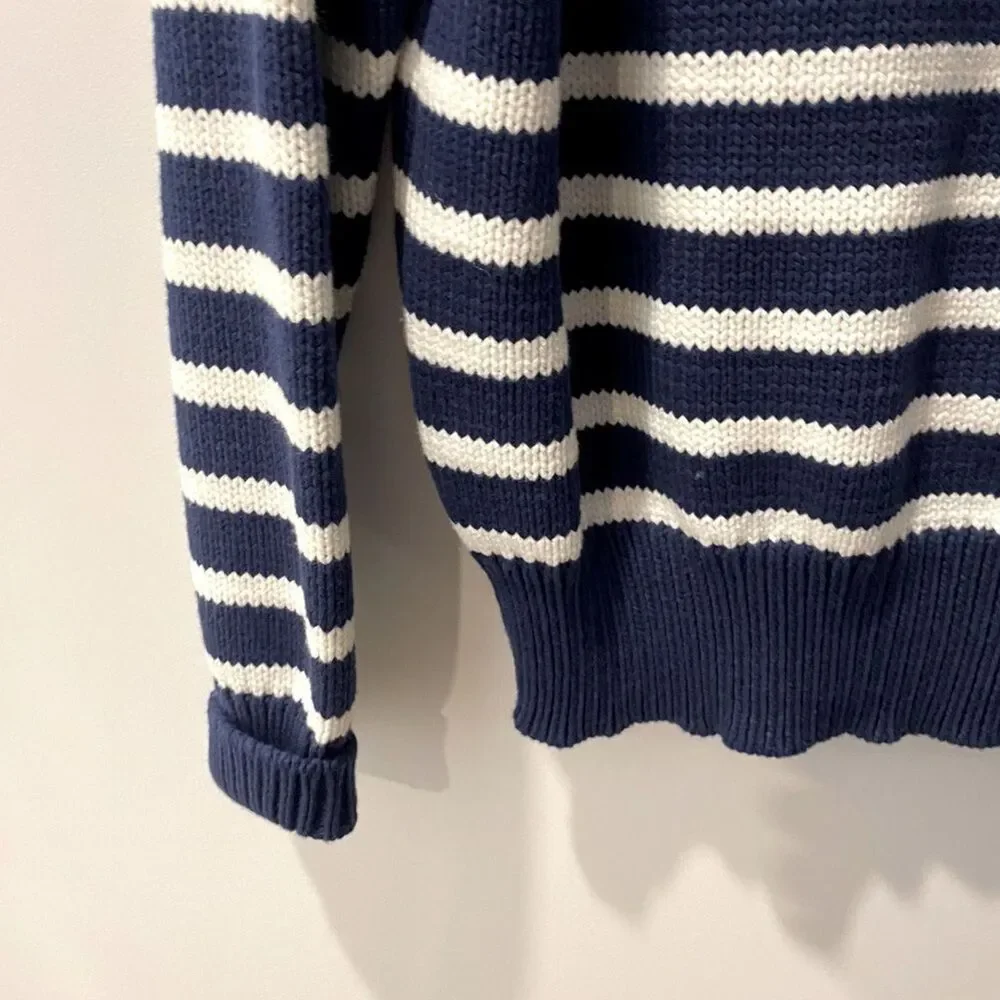 NWT J.Crew Relaxed Stripe Crewneck Sweater Womens Chunky Knit Nautical Fisherman
